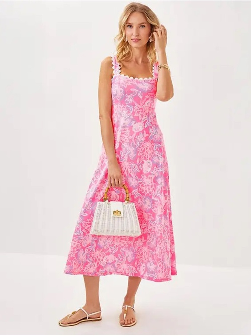 Lilly Pulitzer Dwyer Midi Dress pink & purple floral Zen Garden print. Size XL.